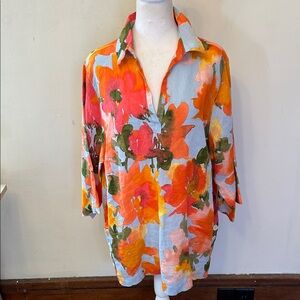 Joie Floral Blouse in Orange and Green
